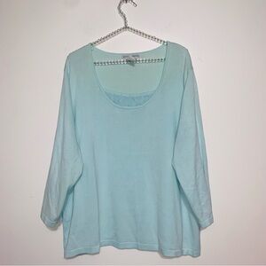 Sag Harbor Aqua Long Sleeve Top 2X